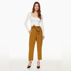 NWOT Wilfred Aritzia Tie Front Pants Women's 2 High Waisted Belted Brown Crepe